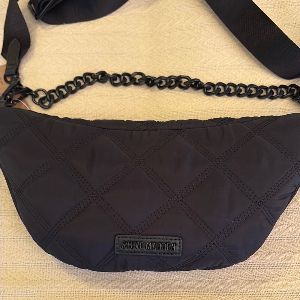 NWT Steve Madden Black quilted Crossbody Bag short chain & adjustable long strap